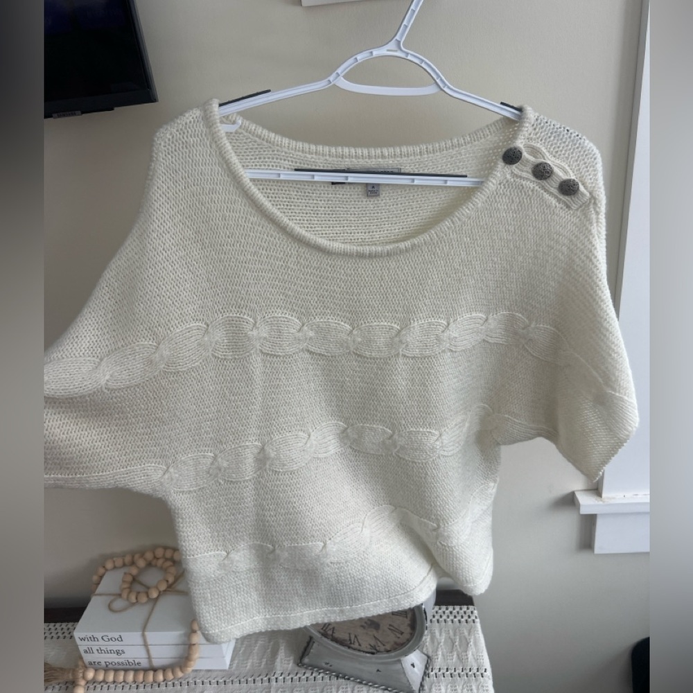 Jennifer Lopez Cream Sweater with Button Accents